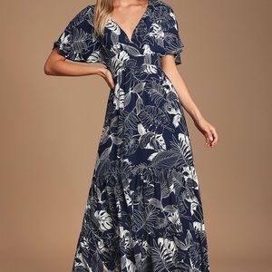 Lulu’s Savanna Navy Blue Floral Print Maxi